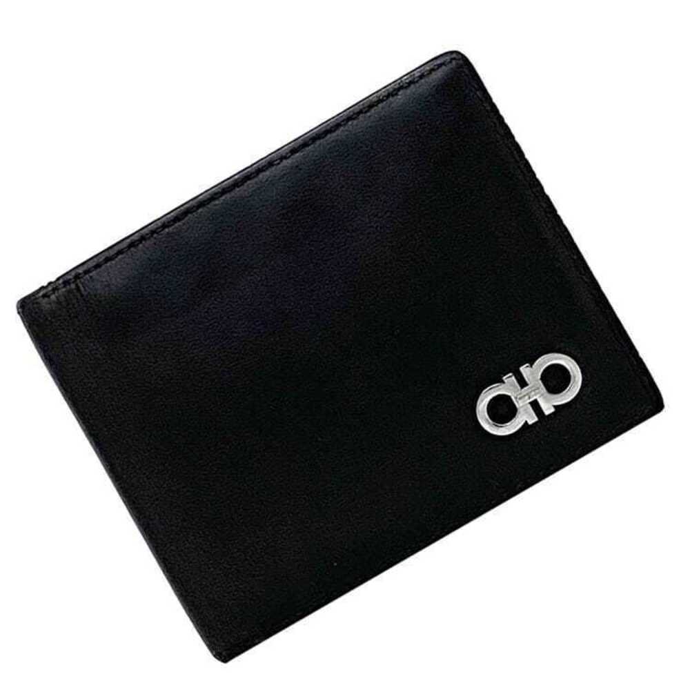 Salvatore Ferragamo Bifold Wallet Gancini Leather Compact Coin Pocket Black